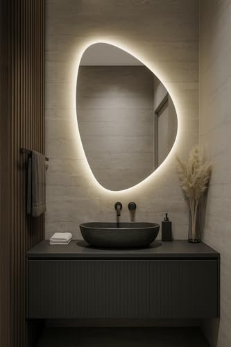 Espelho LED Irregular Decorativo, 58x43 cm, Iluminação Embutida, Design Premium (1, Suporte na Vertical)