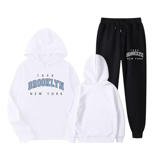 Sudadera de dos piezas para mujer con estampado inglés moderno y capucha ajustable de manga larga 3