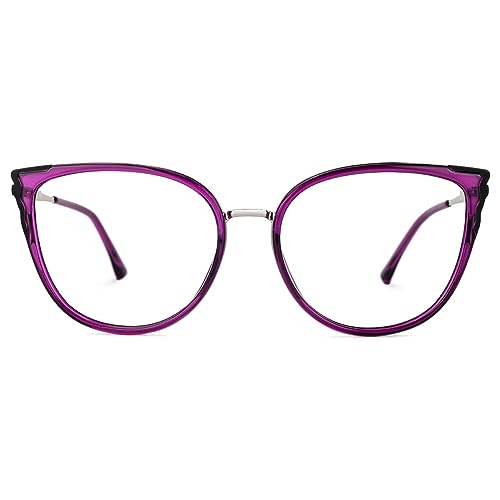 Image of Zeelool Cat Eye Eyeglasses Frame for Women Men Non-prescription Clear Lens ZJGX338746-04 Purple