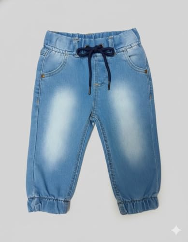 Image of A.T.U.N. (ALL THINGS UBER NICE) Boys Premium Cotton Jogger Jeans with Elastic Waist & Adjustable Drawstring | Soft Washed Denim Look Comfortable Bottom Wear for Kids