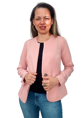 Blazer Feminino Social Alfaiataria com 01 botão e Bolso Interno (BR, Alfa, GG, Regular, Regular, Ros