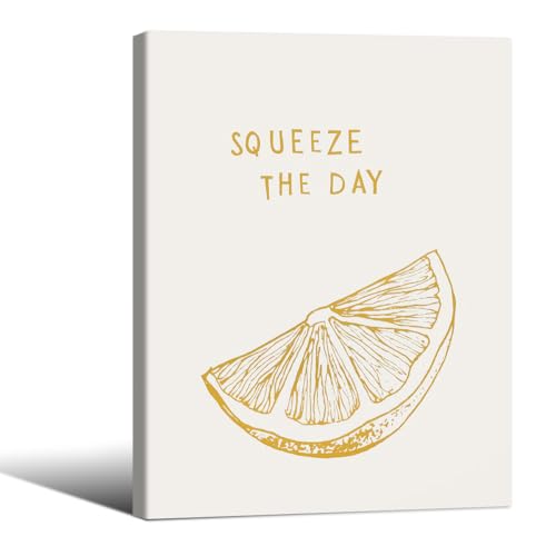 Squeeze The Day Poster Yellow Fruit Lemon Wall Art 12x16 inch Framed Minimalist Positive Affirmations Quote Canvas Prints for Kitchen Dining Room Bedroom Wall Decor