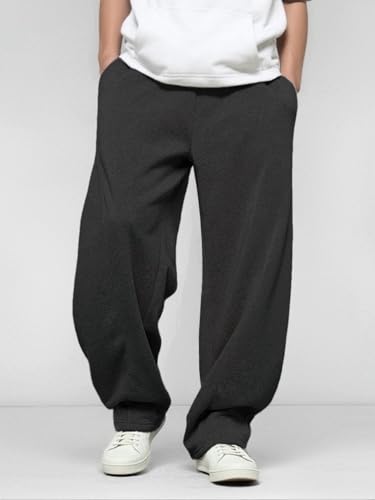 Image of Men's Baggy Sweatpants with Elastic Drawstring Waist, Breathable Wide-Leg Casual Loose Cotton Joggers Deep Pockets