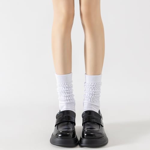 Image of Flydo Slouchy Socks for Women White Scrunch Slouch Boot Sock