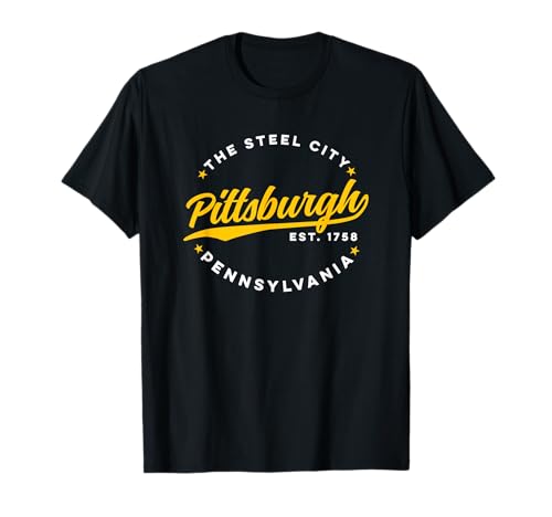 Vintage Pittsburgh Pennsylvania The Steel City Yellow Text T-Shirt