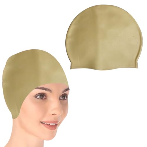 Image of GLAN Silicone Swimming Cap for Kids and Adults Waterproof Swimming Pool Cap for Women and Men (Golden)