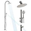 Free Standing Outdoor Shower Stainless Steel, 5-Function Nickel Shower Kit with 10”Rain Shower Head,Outdoor Shower Fixture for Backyard Beach Poolside,Floor Mounted