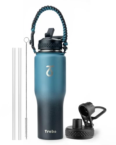 Trebo 40 oz Water Bottle Insulated Fit in Any Car Cup Holder,Triple Wall Vacuum Insulated Water Bottle (Cold for 48 Hrs, Hot for 24 Hrs),Leakproof Stainless Steel Tumbler Flask with Paracord Handle
