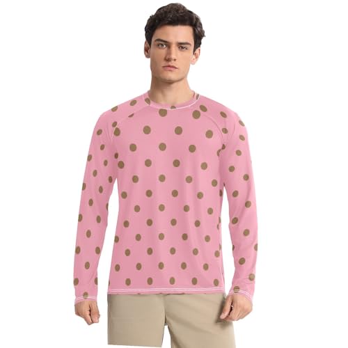 Polka Dots Bright Pink Mid Century Modern Mens Sun Shirts UV Protection Long Sleeve Summer Men's Swim Shirts UPF 50+ Elastic Elasticity