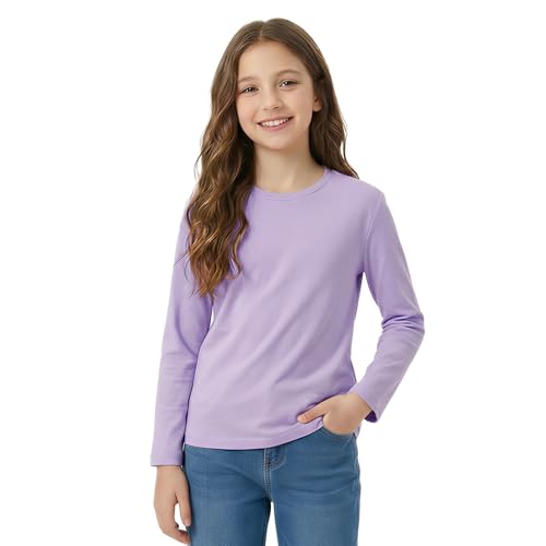 Image of Girls Cotton Long Sleeve Shirts Kids T Shirts Lightweight Breathable Casual Classic Tee Top for Children Age 3-14 Years