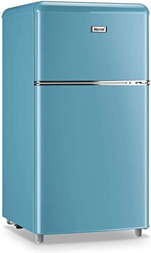 WANAI Compact Refrigerator 3.2 Cu.Ft Classic Retro 2 Door Mini Refrigerator Adjustable Remove Glass Shelves Suitable for Dorm Garage and Office