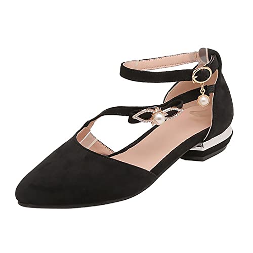 Chaussures femme perle strass talon bas dentelle noir 42