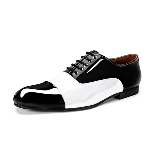 YFFUSHI Oxford Homme en Cuir Verni Chaussure Ville à Contraste de Couleurs pour Costume Mariage, Noir, 43 EU