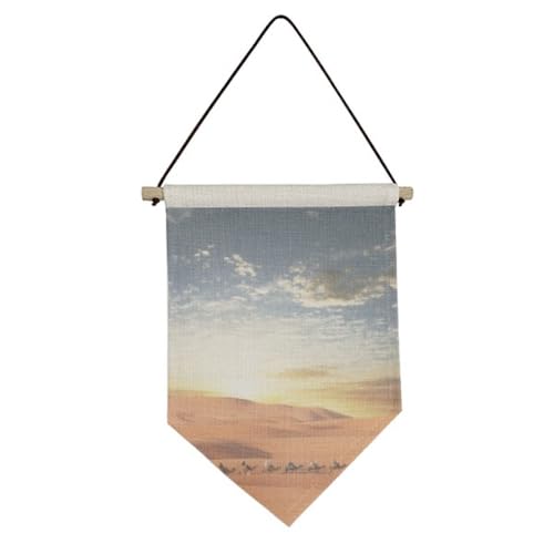 Drapeau en toile route de chameau bleu décoration murale tissu suspendu