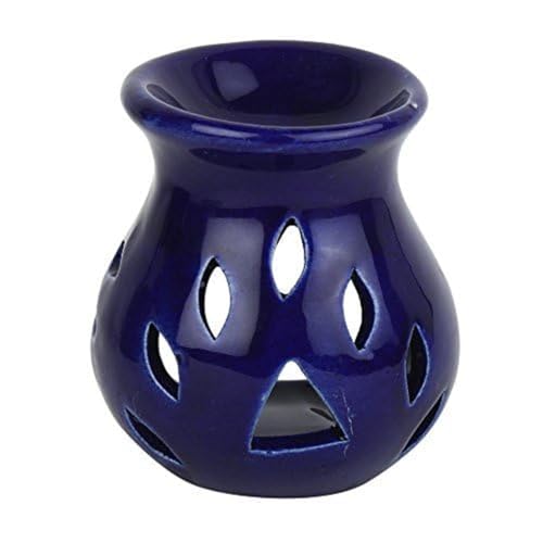 Image of Pure Source India Ceramic Aroma Oil Diffuser Gift Set with 10ML Relaxing Oil & Tealight Candles | 97 Burner for Home Fragrance & Relaxation | Ideal for Gifting & Home Decor (Navy Blue)