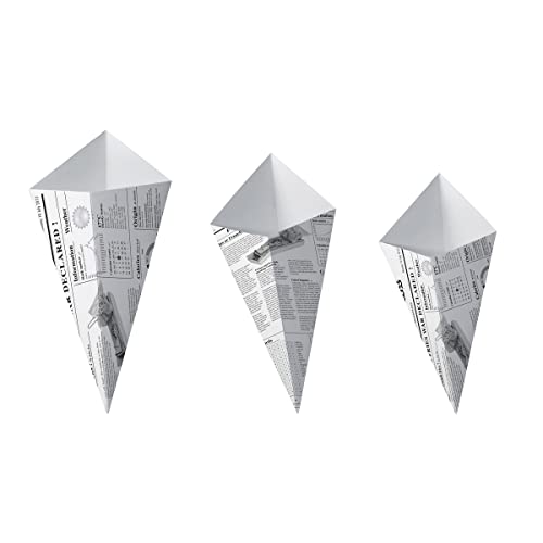 Image of PACKNWOOD 210CNEWS450 - Newspaper Printed Greaseproof Paper Cone - Fry Newspaper Cones - Newspaper Food Cones - Durable and Leak-Proof - (14.5 oz, 7.7 inch x 6.3 inch) - (Case of 500)