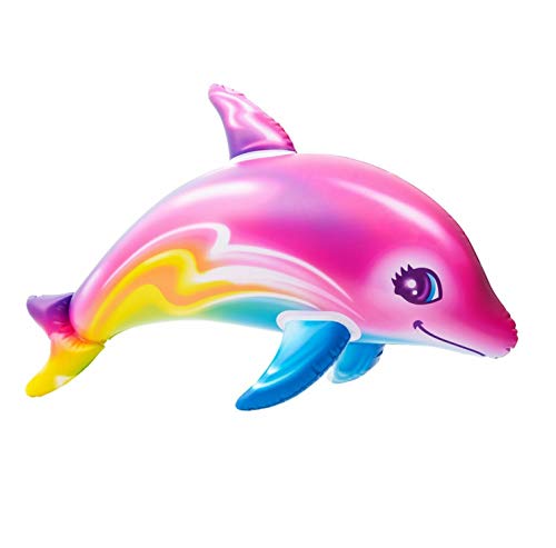 Zugar Land Large 36" Pink Rainbow Colorful Dolphin Inflatable Pool Toy (Set Of 2) Inflate Beach Poolside Aquatic Themed Decor Birthday Party Decoration #TOP3