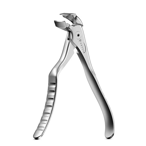 FERYES Ergonomic Non-Slip Long Handle Nail Clippers for Seniors, Unique Angled Head Curve Wide Jaw Opening Toenail Clipper with Catcher for Thick Toenails and Fingernails