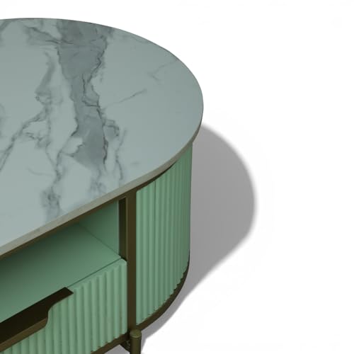 Image of Monaco Coffee Table | Premium Sintered Stone Top Center Table for Living Room | Sage Green with Gold Finish | 110 x 60 x 45 cm