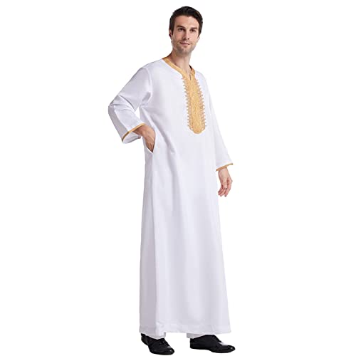 Generic Kurta Men Muslim Men Thobe Men Thobe with Pocket Long Sleeve Round Neck Kaftan Thobe Big and Tall Kaftan3