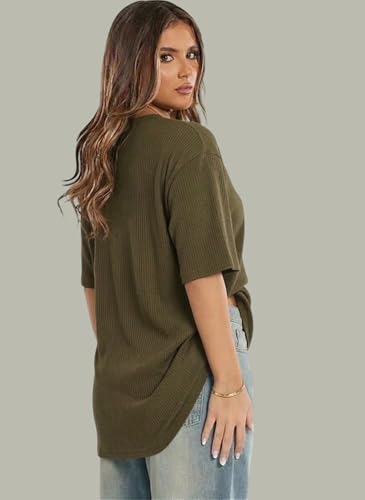 Image of RodZen Oversized Fit Half Sleeves Round Neck Textured Polycotton T-Shirt for Women /Girls (Pack of 2)