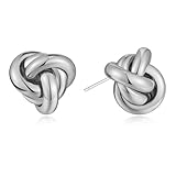 TONLUYAX Silver Love Knot Stud Earrings for Women Large Knot Earrings Cute Knot Earrings Trendy Jewelry