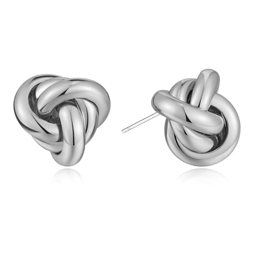 TONLUYAX Silver Love Knot Stud Earrings for Women Large Knot Earrings Cute Knot Earrings Trendy Jewelry