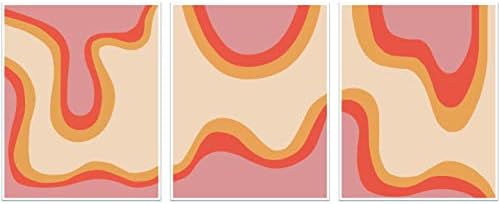 Preppy Aesthetic Abstract Wall Art - 8x10 Inches Unframed Set of 3 Pink And Orange Posters For Room Aesthetic – Wall Decor for Bedroom, Living Room - Cute Room Decor Things for Teen Girls - Mid Century Modern Decor - Eclectic Wall Decor, Preppy Room Decor Aesthetic - Boho Western Home Decor - Trippy Room Decor (A2)