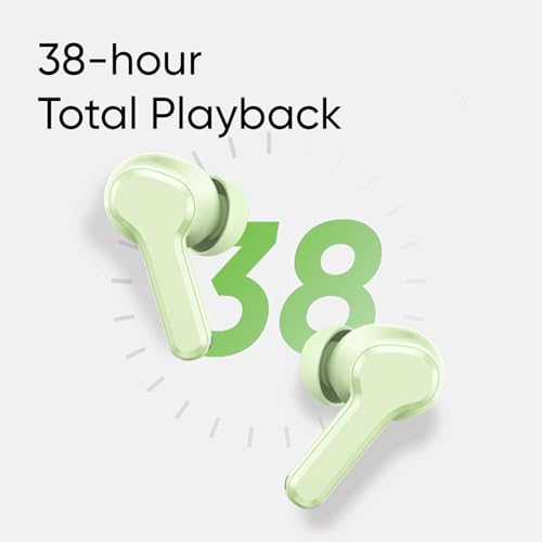 Image of Real Me T110 Buds | 50dB Active Noise Cancellation, Hi-Res LHDC Audio, 12.4mm Dynamic Bass Driver, 6 Mic Clear Voice Calls, 51,IP55 Waterproof,TWS for Apple & Android (T110, Country Green)