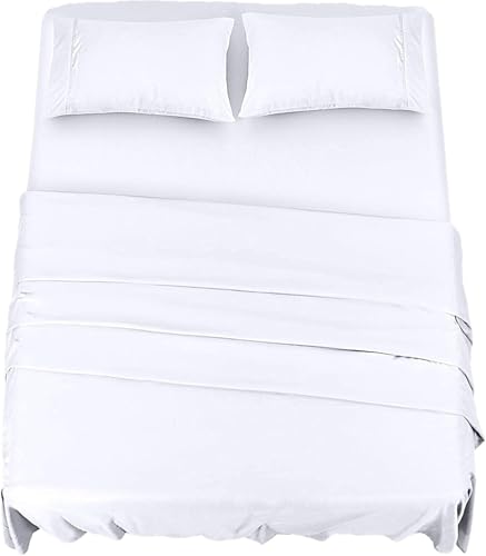 Image of Utopia Bedding 4-Piece Bed Sheet Set 160 x 200 cm, White - Polyester Microfibre, Oeko-Tex Certified, 1 Fitted Sheet 160 x 200 cm, 1 Flat Sheet 266 x 259 cm and 2 Pillowcases 50 x 75 cm