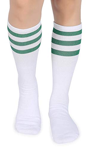 Pareberry Classic Triple Stripes Soft Cotton On The Calf Retro White Tube Socks (A-Pair(Green/White)) #TOP3
