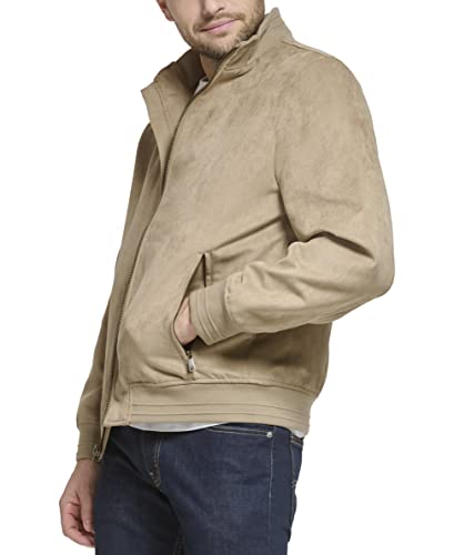 Dkny Men's Modern Knit Collar Bomber Jacket, Khaki Microsuede #TOP2