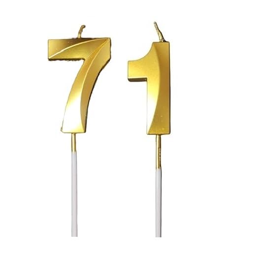 Image of ToyUniverse Number 71 Gold Candle | Seventy One Number Candle | Number 71 Metallic Gold Candle for Seventy First Birthday,Anniversary, Surprise Party Cake Decoration Candle (Pack of 2,Number 71)
