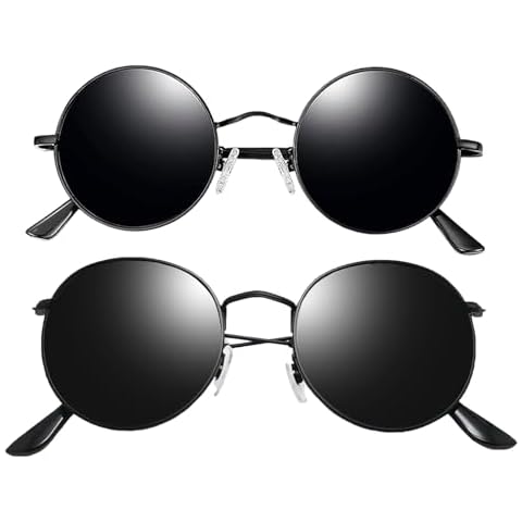 Joopin Glasses, Small Round Sunglasses and Black Round Sunglasses Bundle, Hippie Metal Small Circle Shades for Men Women, Sun Glasses Polarized UV Protection, Unisex Cosplay Costume Driving Sunnies Cover