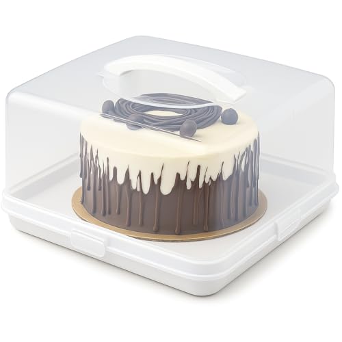 EPISENT Large Square Cake Box | With Lockable Lid & Carry Handles | Cake Storage Container | Portable Plastic Cake Carrier | Suitable for 11 inch Cake