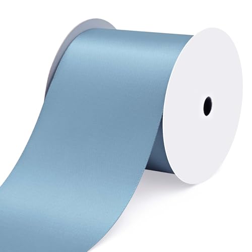 Ribtcute Double Faced Dusty Blue Satin Ribbon 3 Inch Dusty Blue Satin Ribbon for Gift Wrapping,Flower Bouquet,Bows,Crafts,Wedding,Invitation,15 Yards