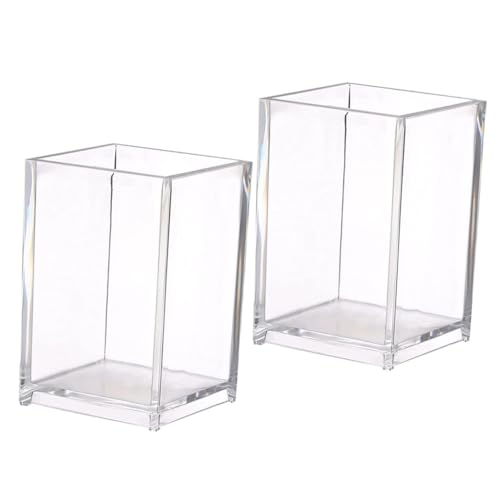 healvian 2個 透明アクリル製ペンホルダー 多機能収納ペンスタンド 化粧ブラシ 文具オーガナイザー オフィス 学生 自宅用卓上収納ボックス