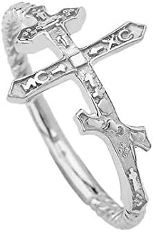 Takar 925 Sterling Silver Christian Orthodox Cross Ring Dainty Sideways Rope Band Design for Men & Women Christian Jewelry Gift Made in USA