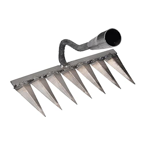 F Fityle Traditional Gardening Swoe Hoe Cutting Grass Puller Grasping Raking Loosening Artifact Harrow Lawn Leveling Rake, 7 Tooth