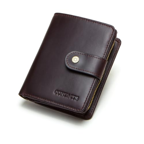 Image of Sam's Design Genuine Leather Wallet with RFID for Mens /Womens Handcrafted Vintage Wallet with 12 Card Slots, 1 ID Window, 1 Zipper Coin Short Wallet for Travel, Party, Wedding, Business, Dark Brown