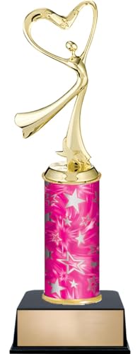 12" Dance Modern Heart Female Trophies - Custom Engraved Dance Pink and Silver Star Column Trophy Awards
