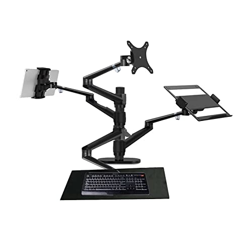USZWBY Oll-50L All-in-One 4 Arms Aluminum 10"-17" Laptop + 10"-32" Monitor Desktop Stand and Keyboard Tablet Clamp Mount Full Motion(Oll-50C)