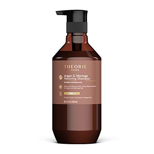 Theorie: Sage Argan & Moringa - Restoring Shampoo - Revive & Nurture - For Severely Damaged Hair - Sulfate Free - Protects Color & Keratin Treated Hair, 400mL