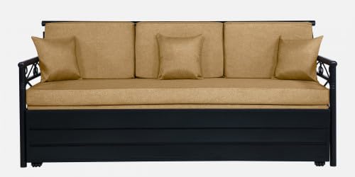 Image of 3 Seater Metal Sofa Cum Bed with Hydraulic Storage | Single Size Sofa Cuma Bed | 3 Seater Sofa Set, Metal Sofa Set for Living Room (Camel, Single Size (76 inch x 48 inch))