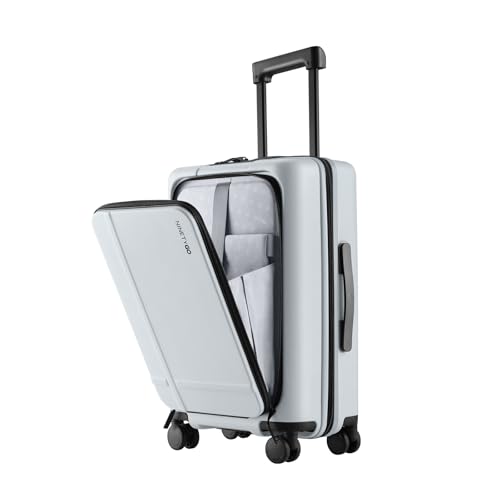 Image of NINETYGO Carry On Luggage 22x14x9 Airline Approved, 20 Inch Suitcase with Front Compartment, Lightweight PC Hard Shell, Cup Holder, Clamshell, TSA Lock, Spinner Wheels (Charcoal Coconut Milk)