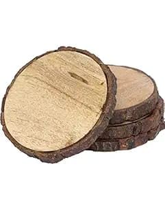 Wooden Coaster Set of 4, 4 Inch Natural Wood Drink Coasters for Tea, Coffee & Dining Table-image-46