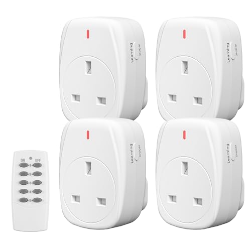 HBN 13A/3120W Remote Control Plug Sockets,Wireless Remote-Control Socket for Christmas Light,Wireless Remotes Light Switch with 30m/100ft Operating Range,4 Pack Sockets and 1Remote