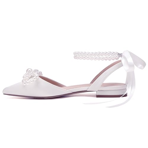 Women's Pearls Closed Toe Chunky Low Block Heel Ankle Strap Heeled Sandals Wedding Dress Shoes Pumps4