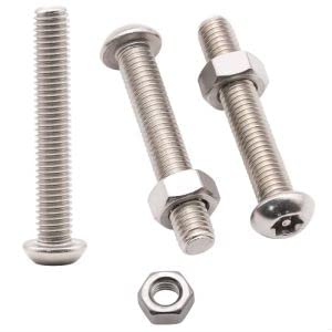 M8-1.25 x 60mm Button Torx Drive Head Machine Screws with Stainless Steel Hex Nuts, Torx with Pin Tamper Resistant Security Screws, 304 Stainless