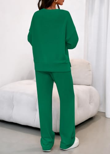 KIRUNDO Matching Sets Women Clothing Sweatsuits 2 Piece Outfit Sweat Set 2026 Fall Lounge Sets Airport Travel Tracksuit(Green, Medium) — view 3